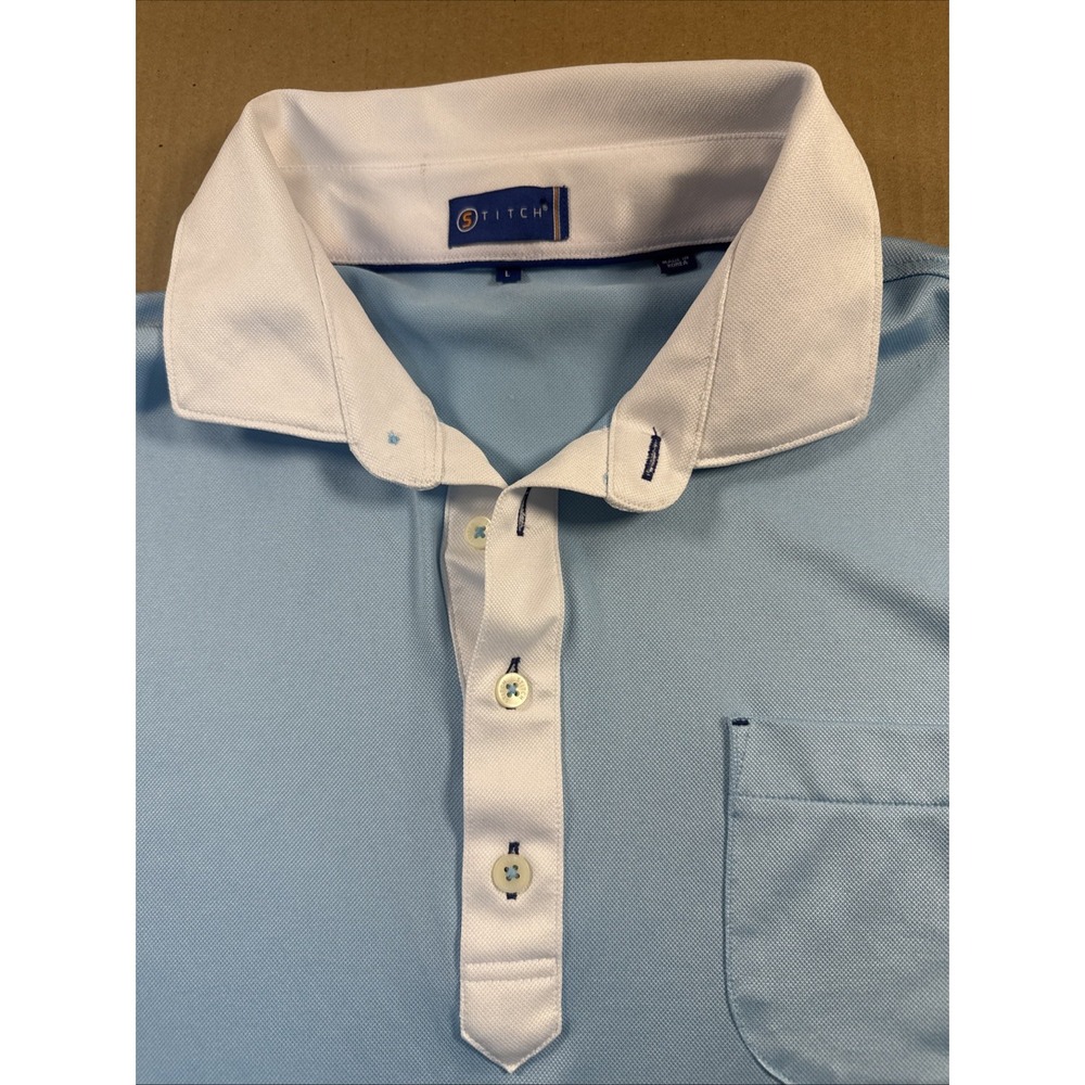 Stitch Solid Pique Golf Polo Men's Large Blue With‎ White Collar
